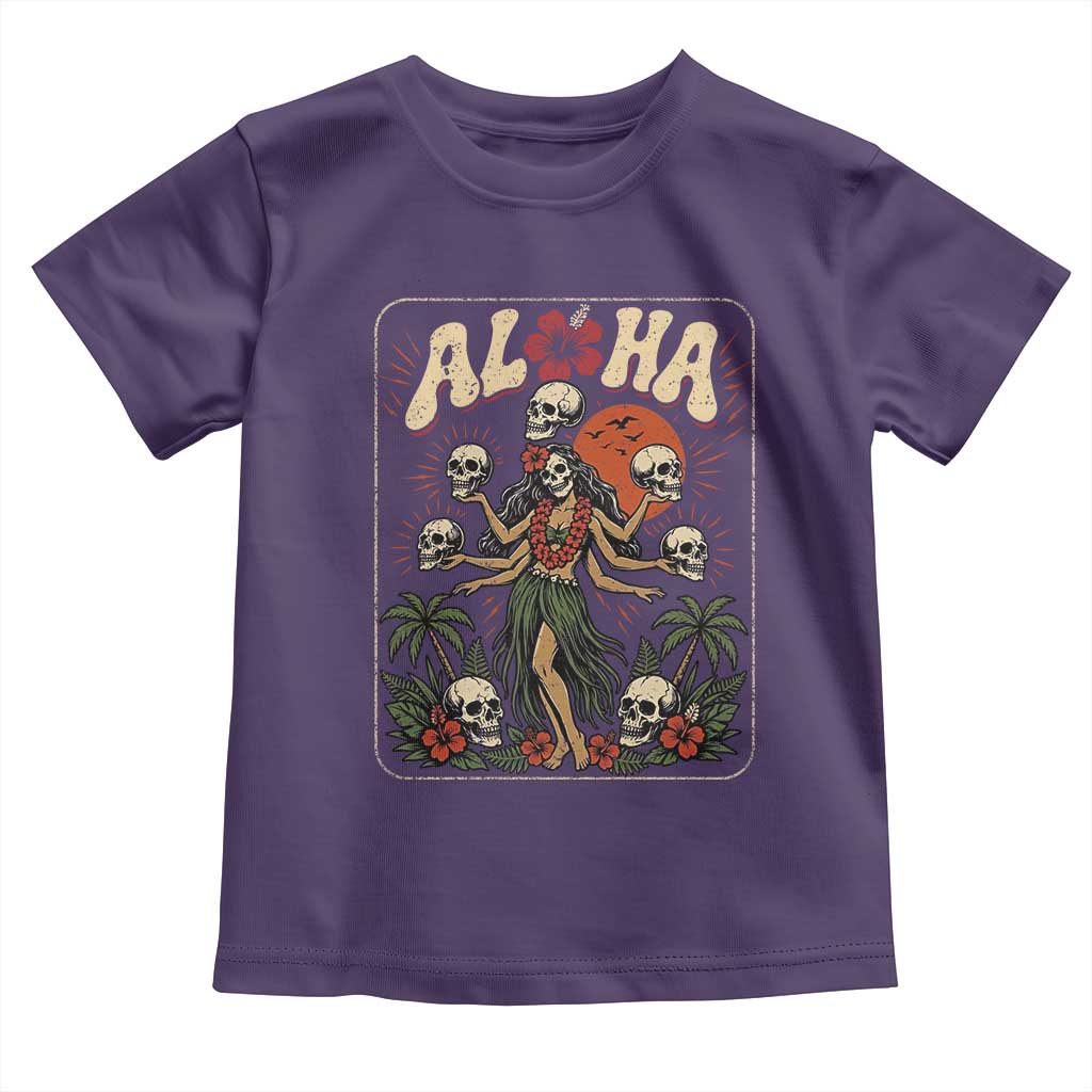 Aloha Skull Toddler T Shirt Hibiscus Flower Hula Dancer Dark Tropical Beach Gothic Hawaiian Vibe