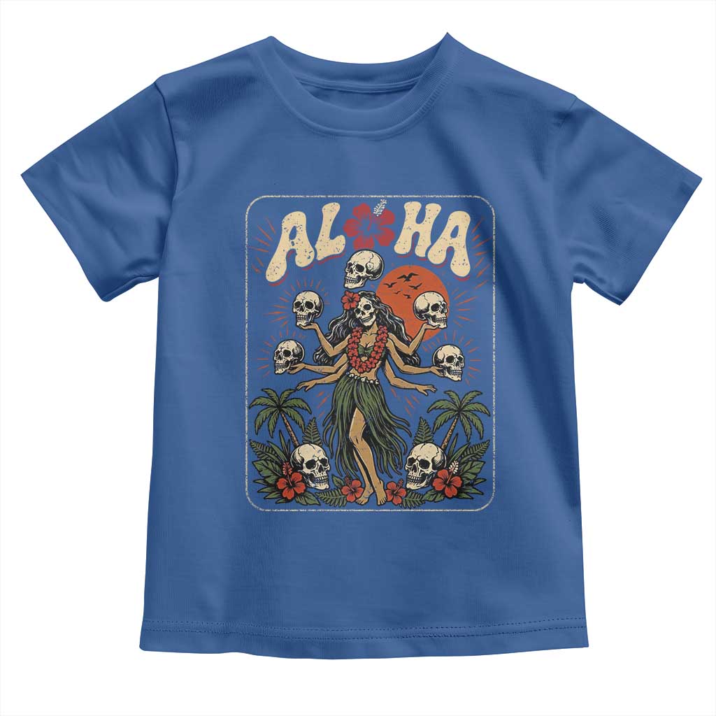 Aloha Skull Toddler T Shirt Hibiscus Flower Hula Dancer Dark Tropical Beach Gothic Hawaiian Vibe