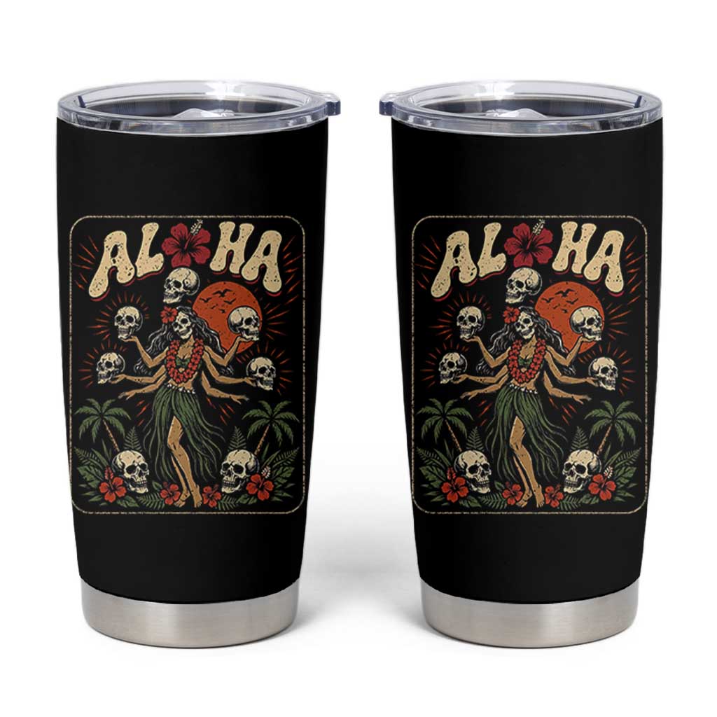 Aloha Skull Tumbler Cup Hibiscus Flower Hula Dancer Dark Tropical Beach Gothic Hawaiian Vibe