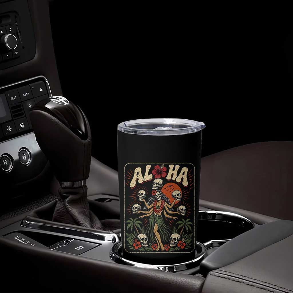 Aloha Skull Tumbler Cup Hibiscus Flower Hula Dancer Dark Tropical Beach Gothic Hawaiian Vibe