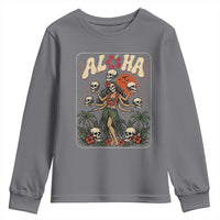 Aloha Skull Youth Sweatshirt Hibiscus Flower Hula Dancer Dark Tropical Beach Gothic Hawaiian Vibe
