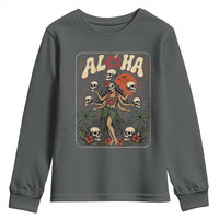 Aloha Skull Youth Sweatshirt Hibiscus Flower Hula Dancer Dark Tropical Beach Gothic Hawaiian Vibe