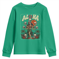 Aloha Skull Youth Sweatshirt Hibiscus Flower Hula Dancer Dark Tropical Beach Gothic Hawaiian Vibe