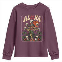 Aloha Skull Youth Sweatshirt Hibiscus Flower Hula Dancer Dark Tropical Beach Gothic Hawaiian Vibe