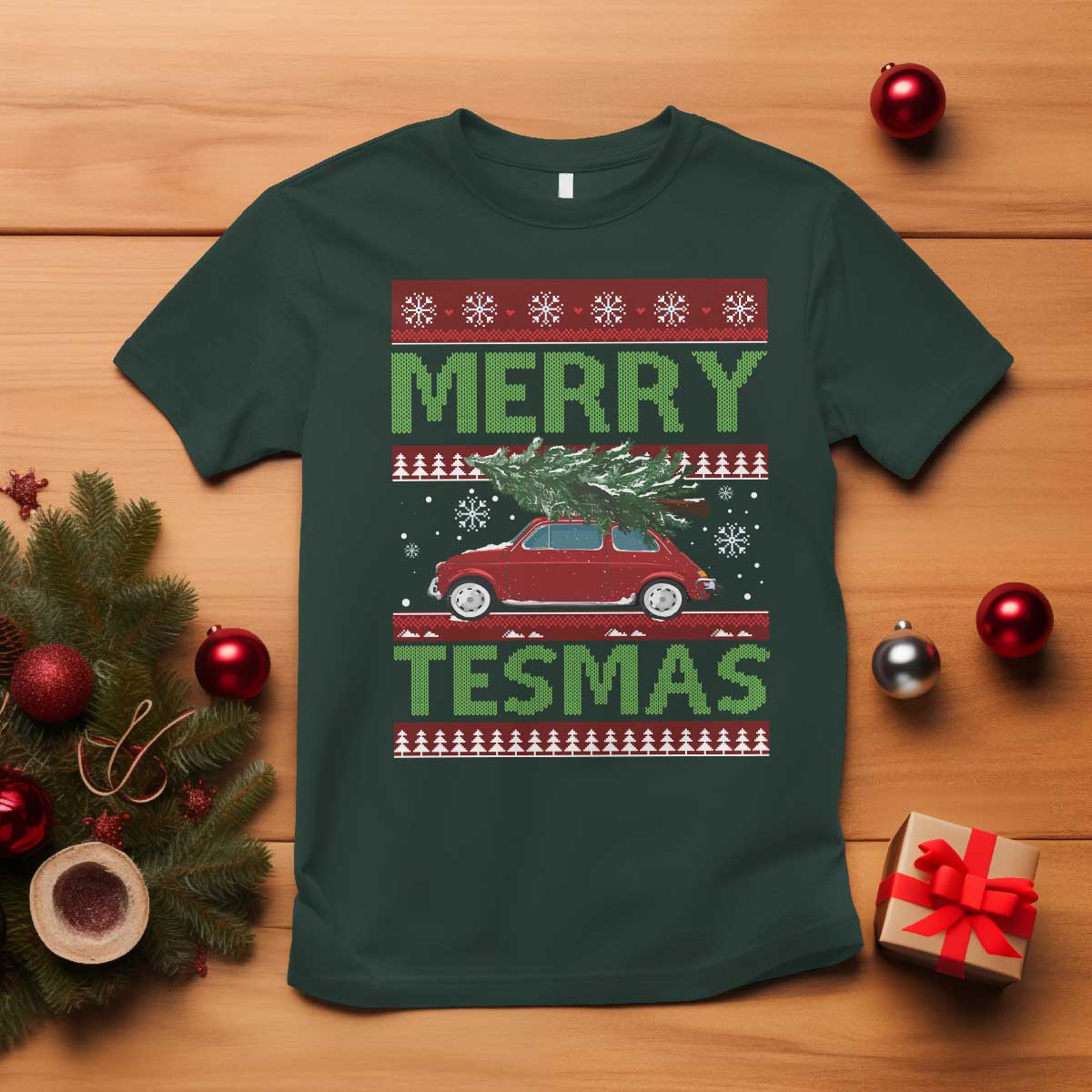 Funny Christmas Truck T Shirt Merry Tesmas Cybertruck Futuristic Car Ugly Sweater - Wonder Print Shop
