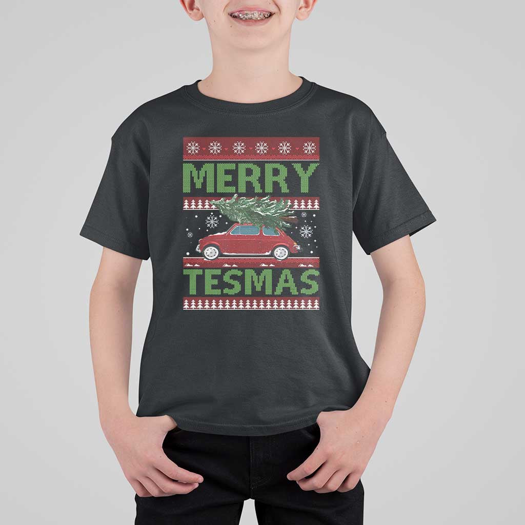Funny Christmas Truck T Shirt For Kid Merry Tesmas Cybertruck Futuristic Car Ugly Sweater - Wonder Print Shop