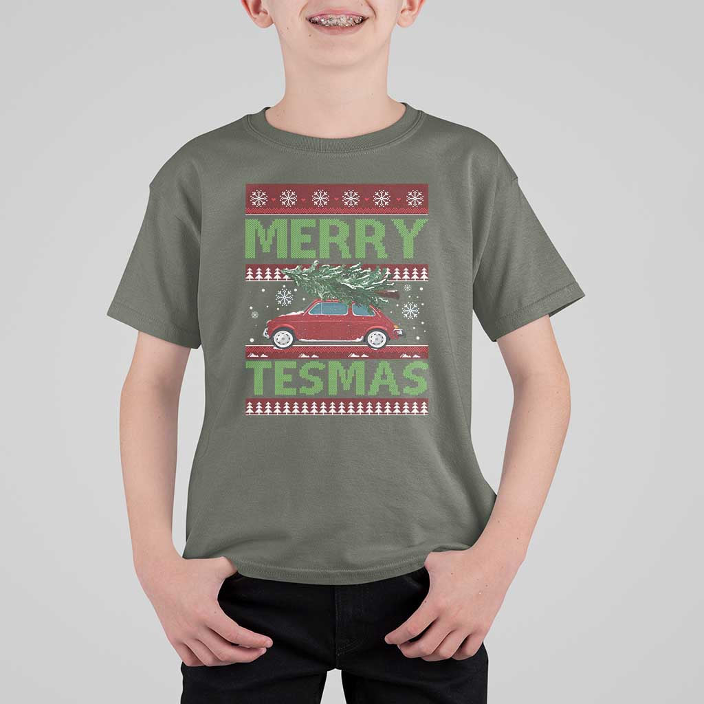 Funny Christmas Truck T Shirt For Kid Merry Tesmas Cybertruck Futuristic Car Ugly Sweater - Wonder Print Shop