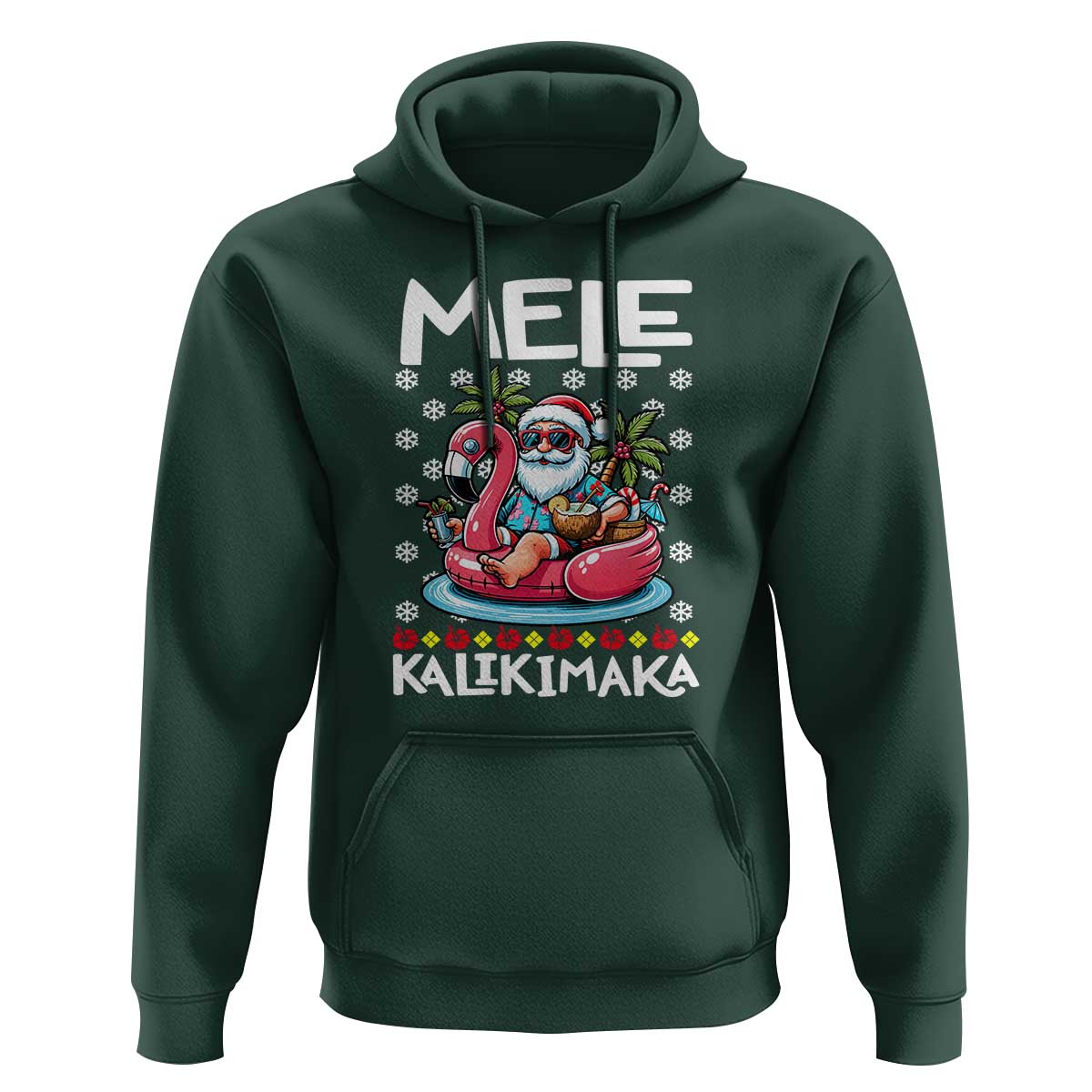 Mele Kalikimaka Hawaiian Christmas In July Hawaii Santa Hoodie Palm Tree Beach Tropical Xmas Gift Family Holiday