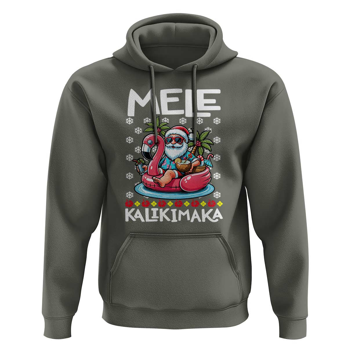 Mele Kalikimaka Hawaiian Christmas In July Hawaii Santa Hoodie Palm Tree Beach Tropical Xmas Gift Family Holiday