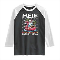 Mele Kalikimaka Hawaiian Christmas Santa Raglan Shirt Palm Tree Beach Tropical Hawaii Xmas