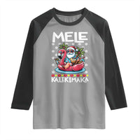Mele Kalikimaka Hawaiian Christmas Santa Raglan Shirt Palm Tree Beach Tropical Hawaii Xmas
