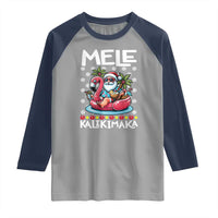 Mele Kalikimaka Hawaiian Christmas Santa Raglan Shirt Palm Tree Beach Tropical Hawaii Xmas