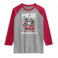 Mele Kalikimaka Hawaiian Christmas Santa Raglan Shirt Palm Tree Beach Tropical Hawaii Xmas