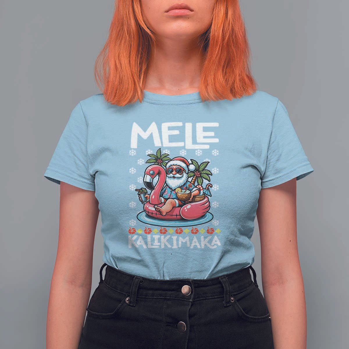 Mele Kalikimaka Hawaiian Christmas In July Hawaii Santa T Shirt For Women Palm Tree Beach Tropical Xmas Gift Family Holiday - Wonder Print Shop