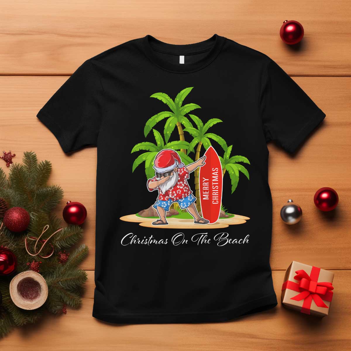 Hawaiian Christmas Santa T Shirt Christmas On The Beach Vacation - Wonder Print Shop