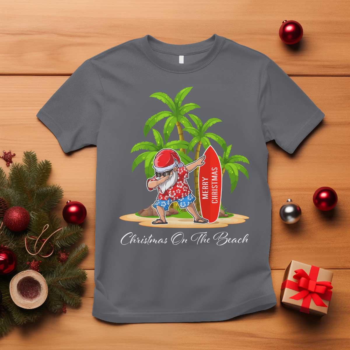 Hawaiian Christmas Santa T Shirt Christmas On The Beach Vacation - Wonder Print Shop