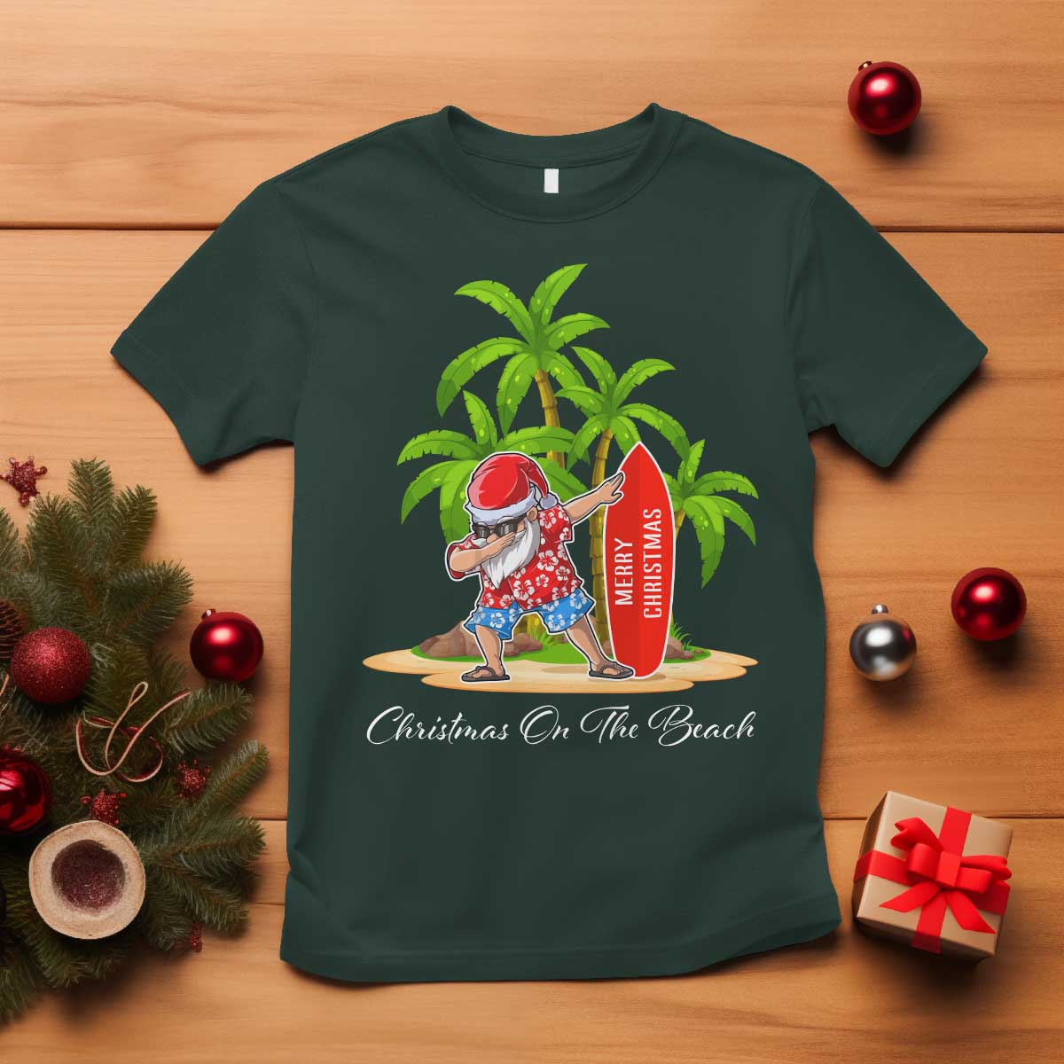Hawaiian Christmas Santa T Shirt Christmas On The Beach Vacation - Wonder Print Shop