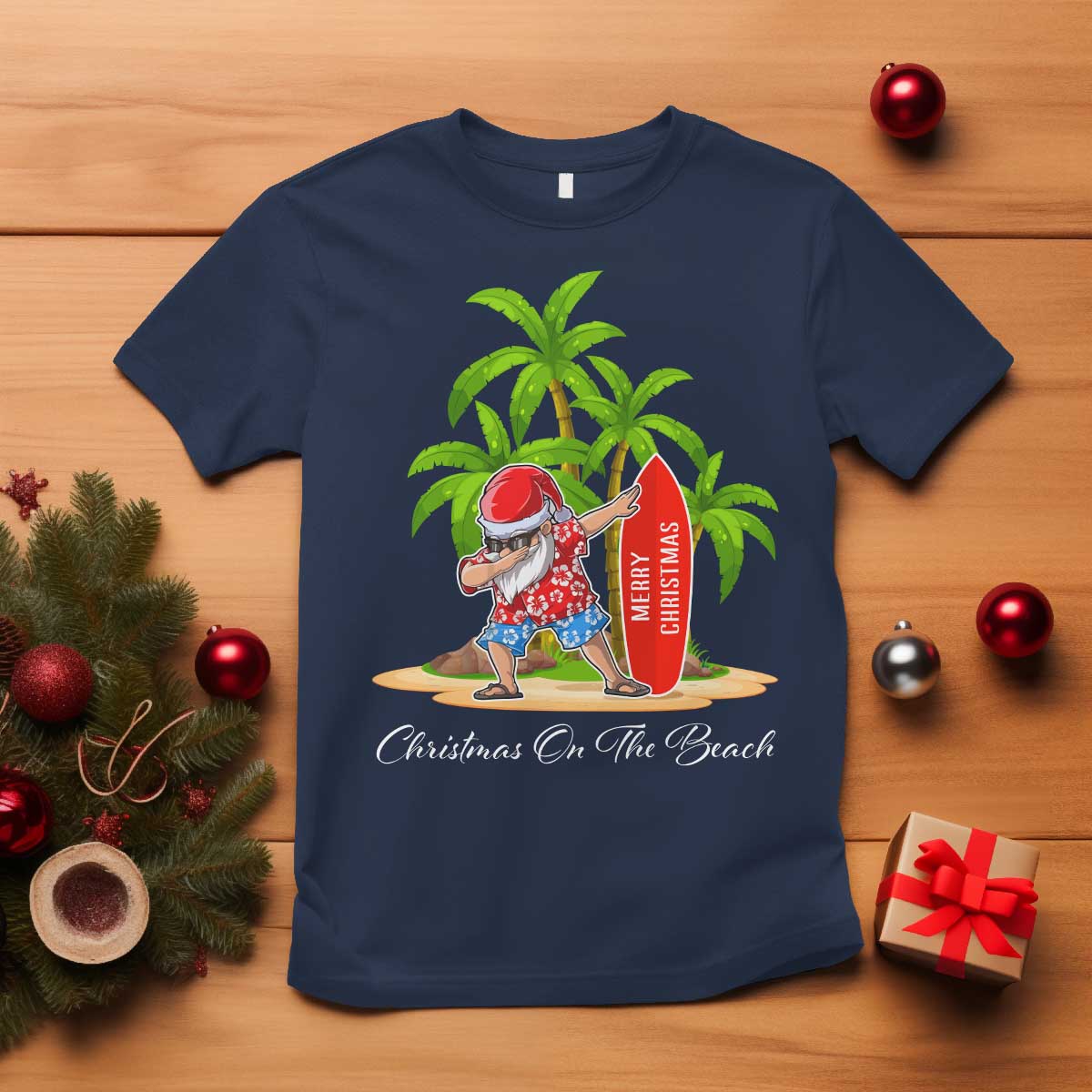 Hawaiian Christmas Santa T Shirt Christmas On The Beach Vacation - Wonder Print Shop