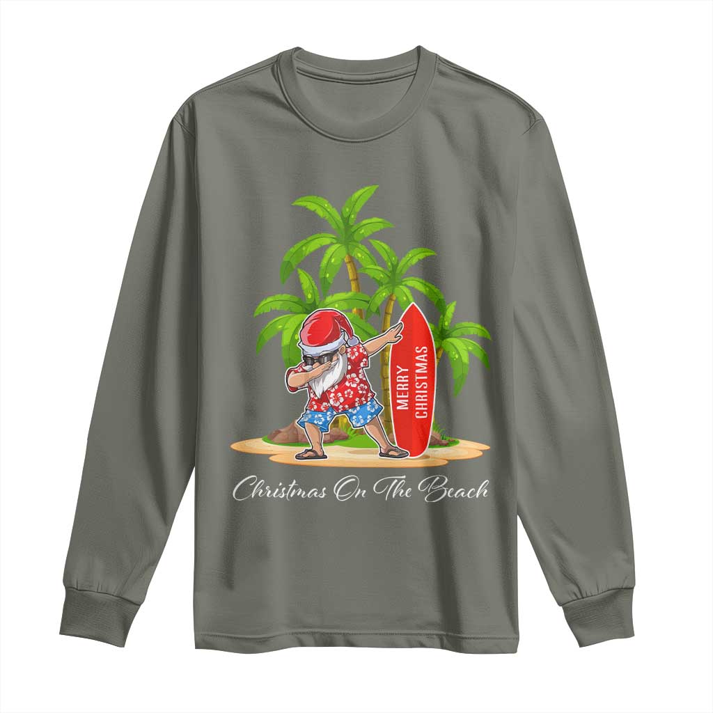 Hawaiian Christmas Santa Long Sleeve Shirt Christmas On The Beach Vacation