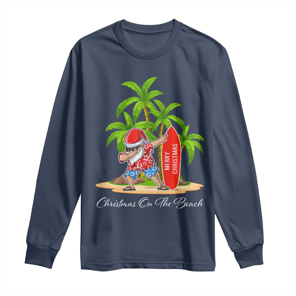 Hawaiian Christmas Santa Long Sleeve Shirt Christmas On The Beach Vacation