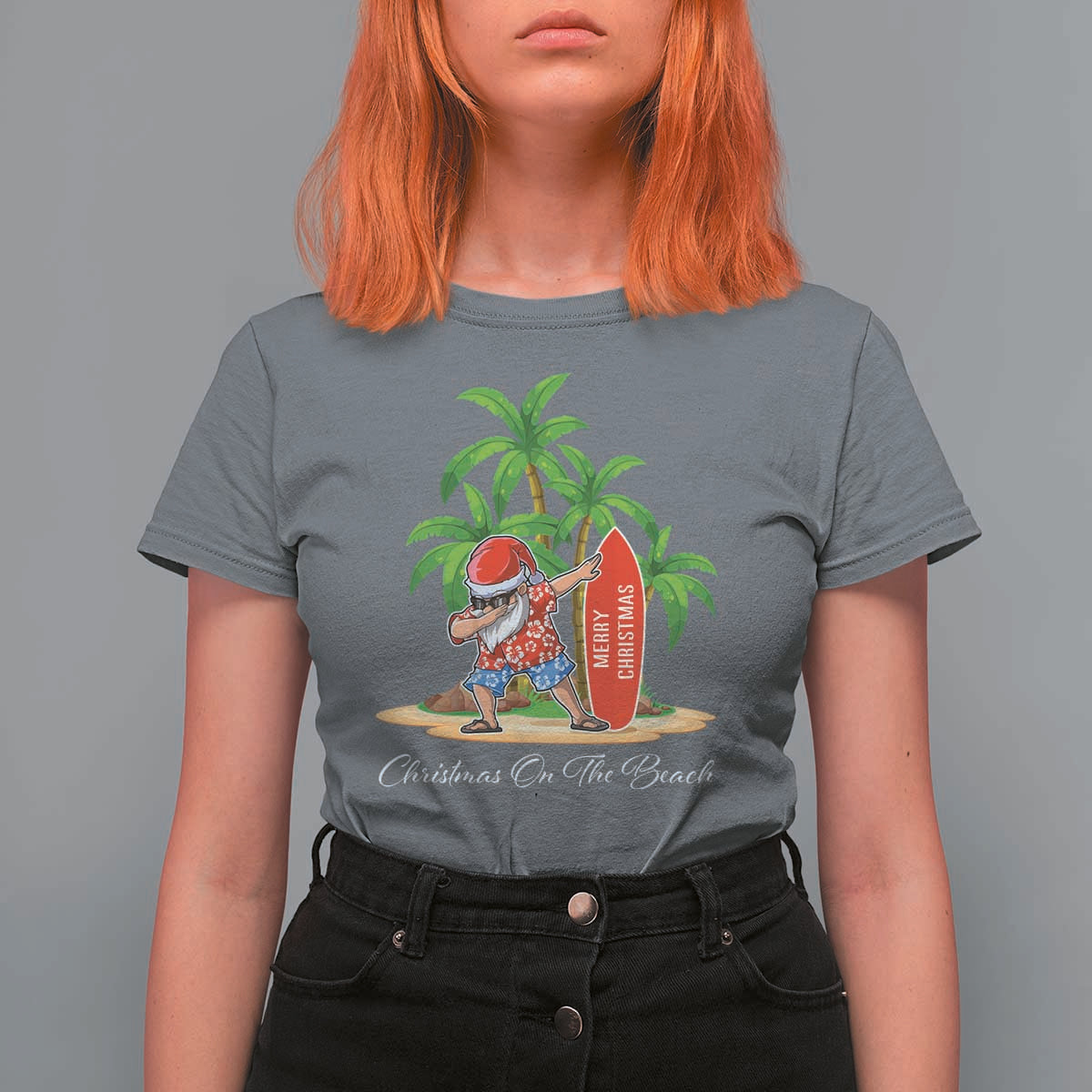 Hawaiian Christmas Santa T Shirt For Women Christmas On The Beach Vacation - Wonder Print Shop