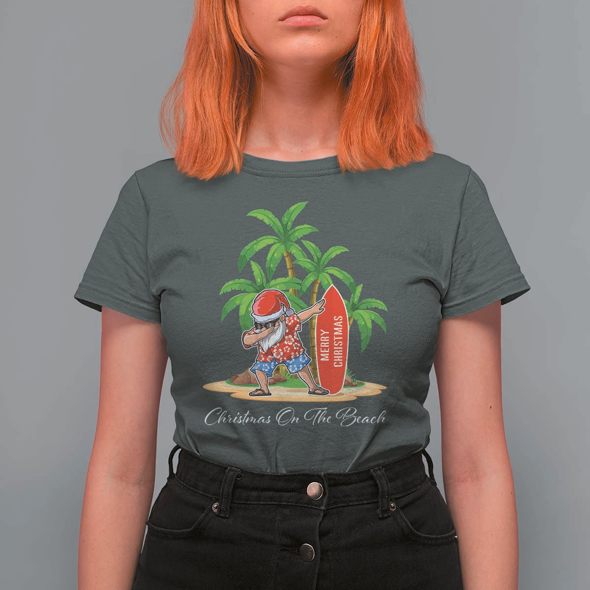 Hawaiian Christmas Santa T Shirt For Women Christmas On The Beach Vacation - Wonder Print Shop