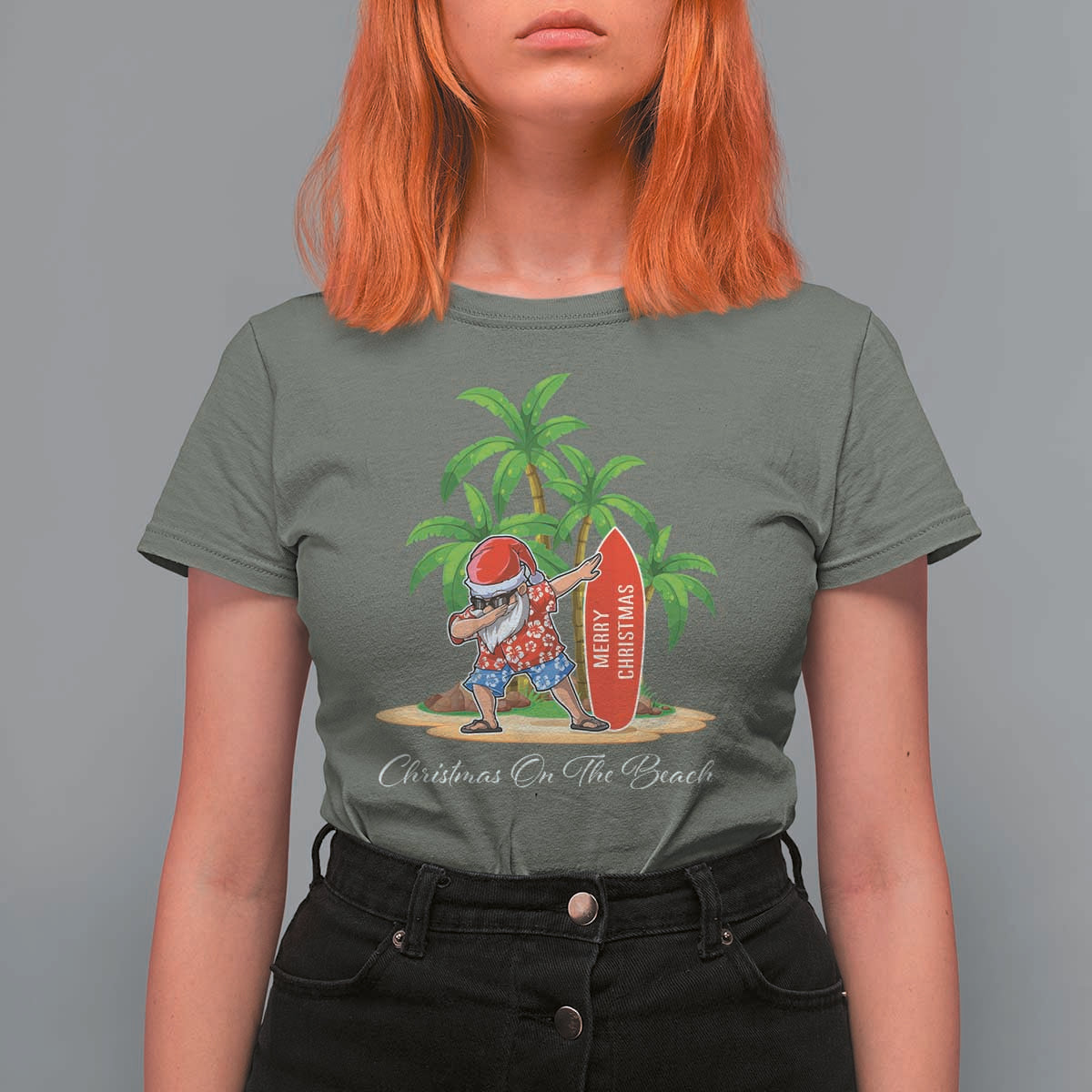 Hawaiian Christmas Santa T Shirt For Women Christmas On The Beach Vacation - Wonder Print Shop