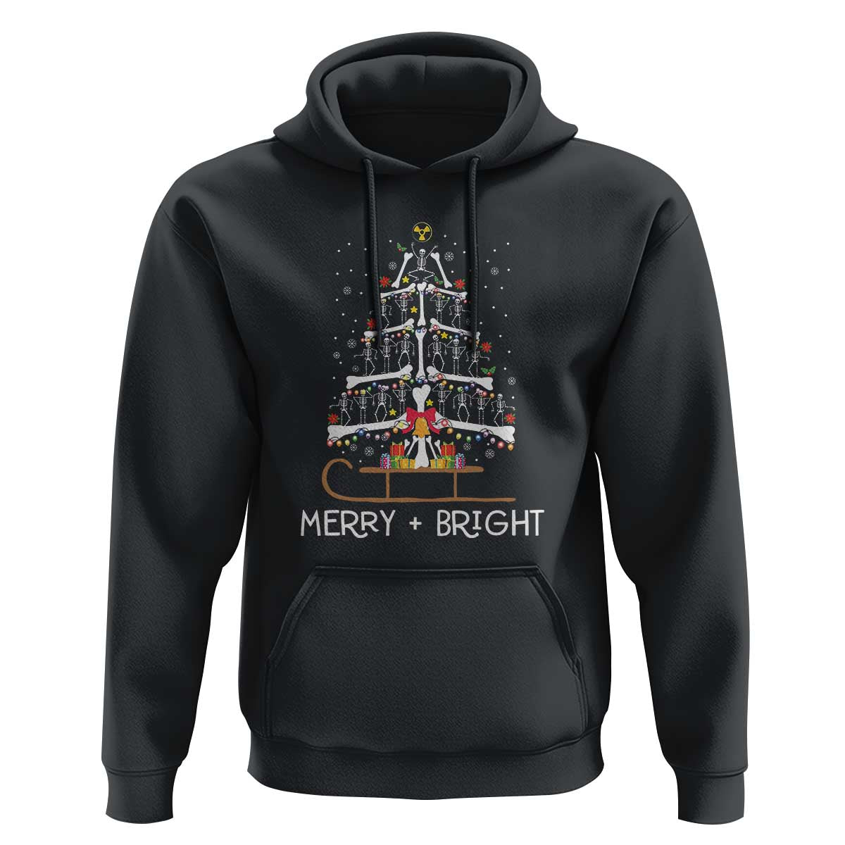 Christmas Radiology Hoodie Merry and Bright Dancing Skeleton Xmas Tree Rad Tech Gift