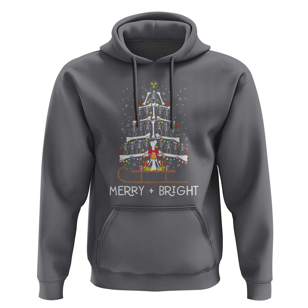 Christmas Radiology Hoodie Merry and Bright Dancing Skeleton Xmas Tree Rad Tech Gift