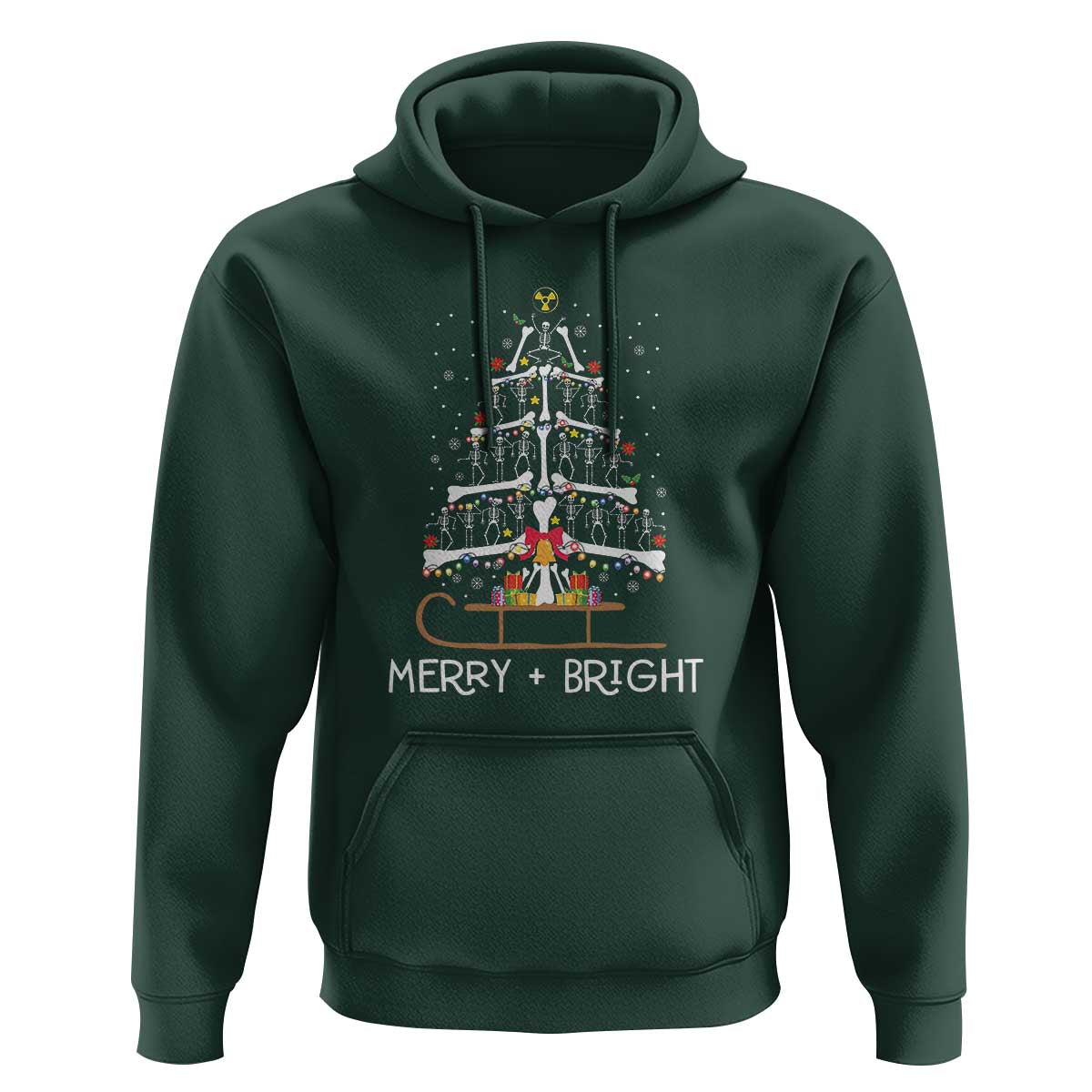 Christmas Radiology Hoodie Merry and Bright Dancing Skeleton Xmas Tree Rad Tech Gift