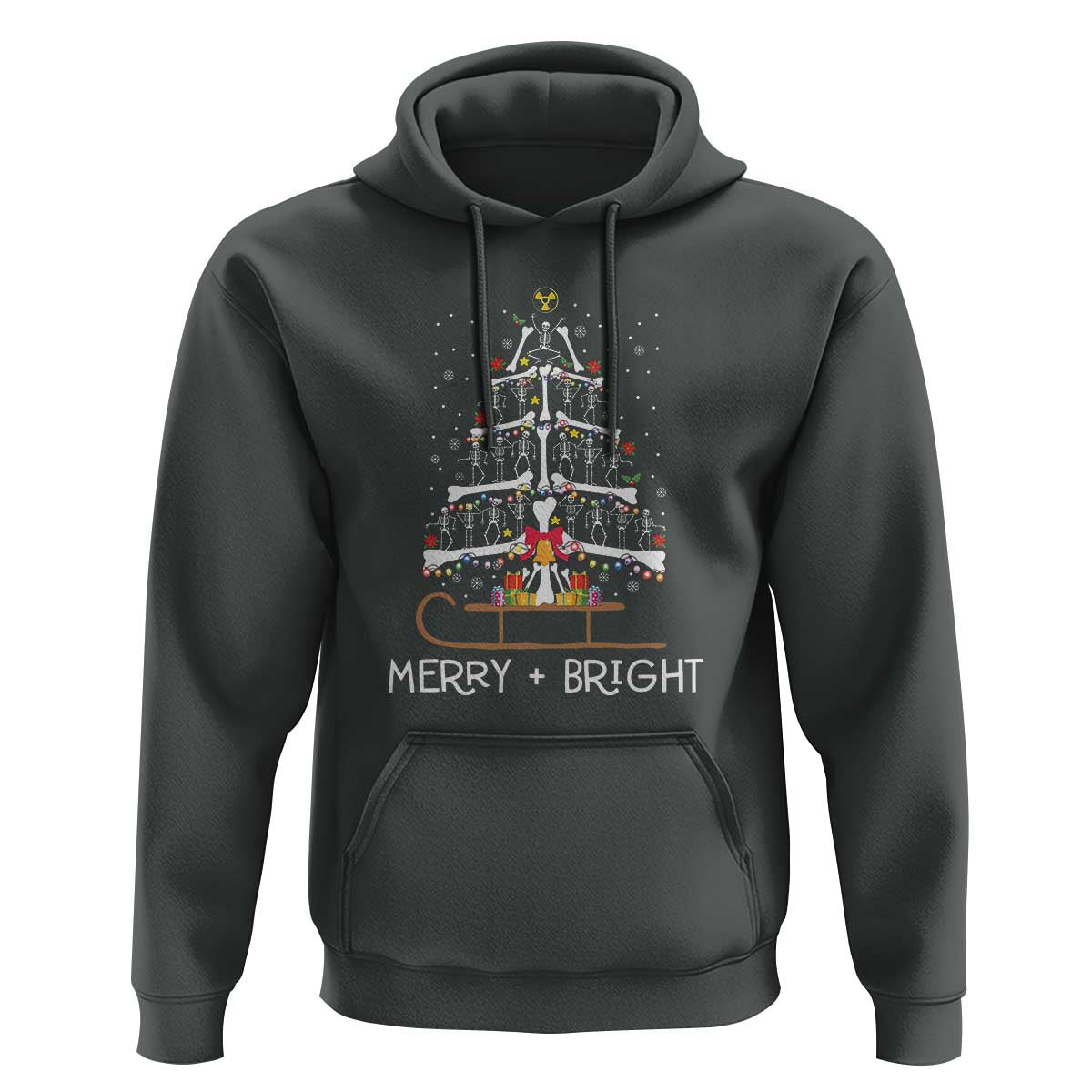 Christmas Radiology Hoodie Merry and Bright Dancing Skeleton Xmas Tree Rad Tech Gift