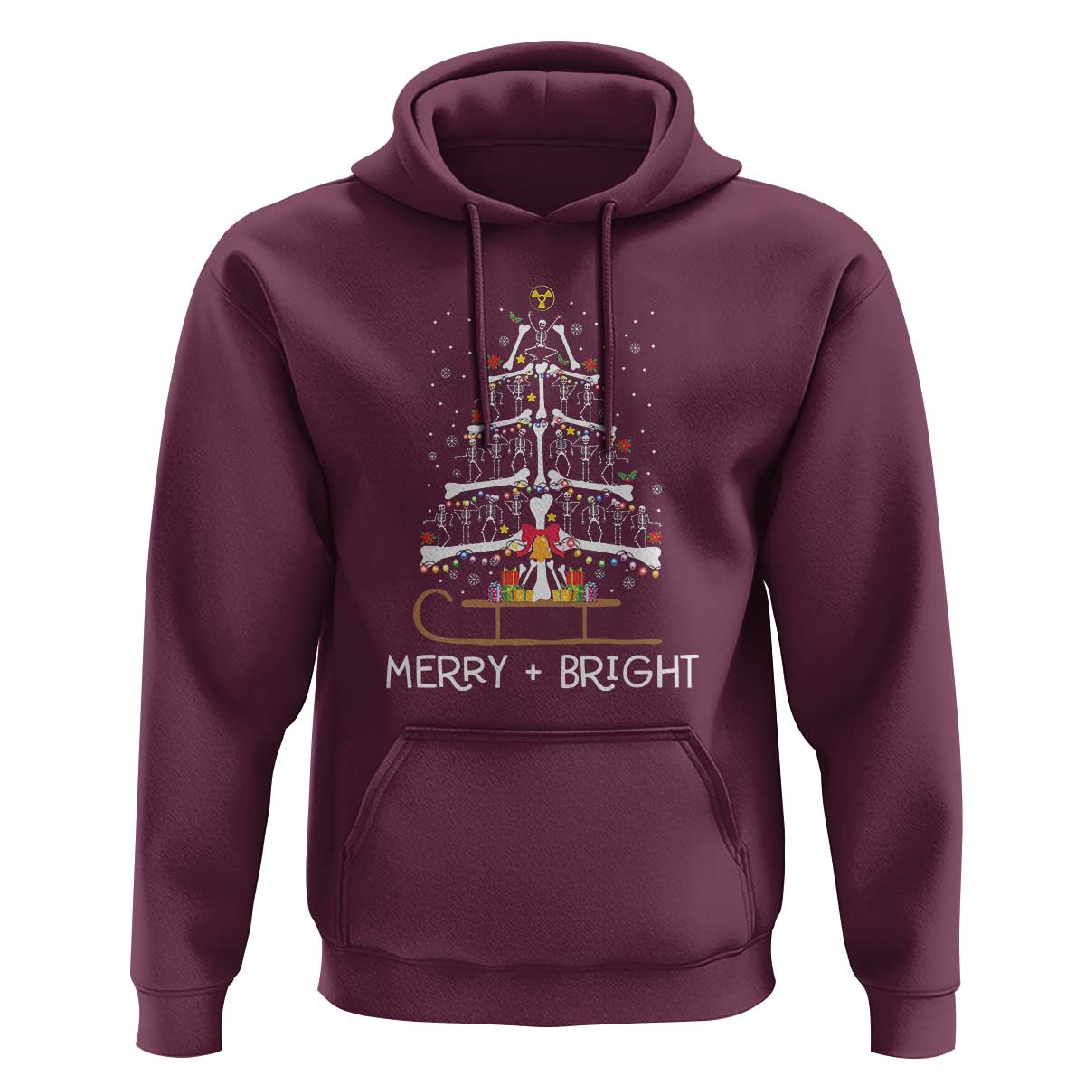 Christmas Radiology Hoodie Merry and Bright Dancing Skeleton Xmas Tree Rad Tech Gift