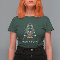 Christmas Radiology T Shirt For Women Merry and Bright Dancing Skeleton Xmas Tree Rad Tech Gift - Wonder Print Shop