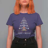 Christmas Radiology T Shirt For Women Merry and Bright Dancing Skeleton Xmas Tree Rad Tech Gift - Wonder Print Shop