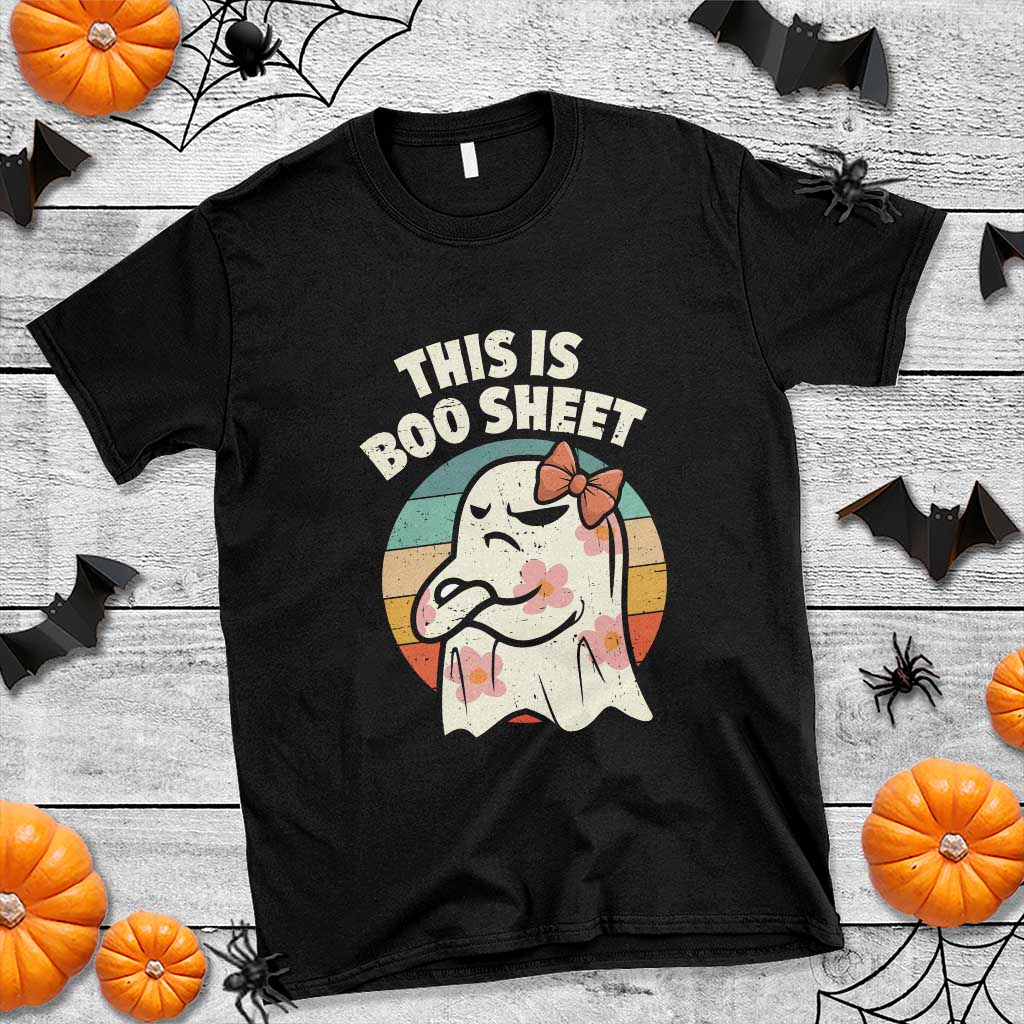 Retro Halloween Costume Women T Shirt This Is Boo Sheet Cute Spooky Ghost - Wonder Print Shop