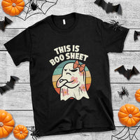 Retro Halloween Costume Women T Shirt This Is Boo Sheet Cute Spooky Ghost - Wonder Print Shop