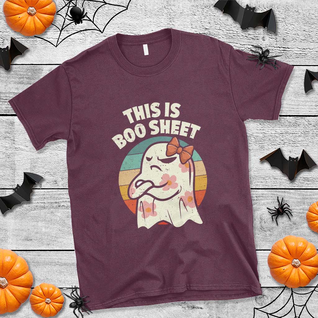 Retro Halloween Costume Women T Shirt This Is Boo Sheet Cute Spooky Ghost - Wonder Print Shop