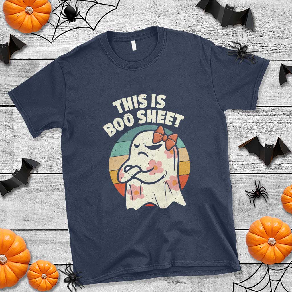 Retro Halloween Costume Women T Shirt This Is Boo Sheet Cute Spooky Ghost - Wonder Print Shop