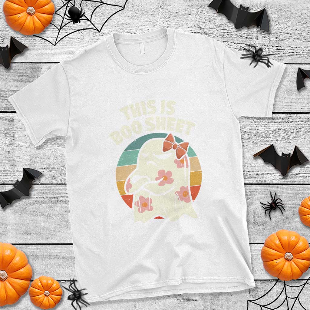 Retro Halloween Costume Women T Shirt This Is Boo Sheet Cute Spooky Ghost - Wonder Print Shop