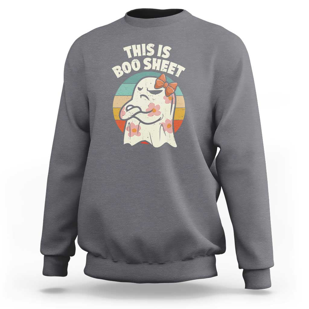 Retro Halloween Costume Women Sweatshirt This Is Boo Sheet Cute Spooky Ghost - Wonder Print Shop