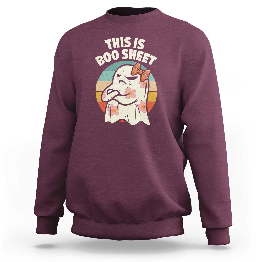 Retro Halloween Costume Women Sweatshirt This Is Boo Sheet Cute Spooky Ghost - Wonder Print Shop