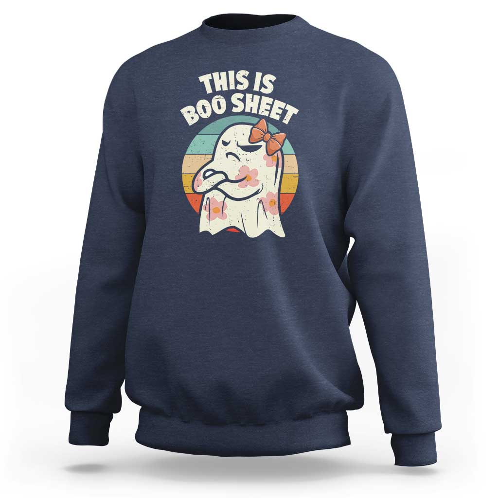 Retro Halloween Costume Women Sweatshirt This Is Boo Sheet Cute Spooky Ghost - Wonder Print Shop