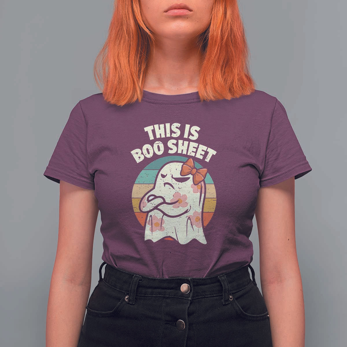 Retro Halloween Costume Women T Shirt For Women This Is Boo Sheet Cute Spooky Ghost - Wonder Print Shop