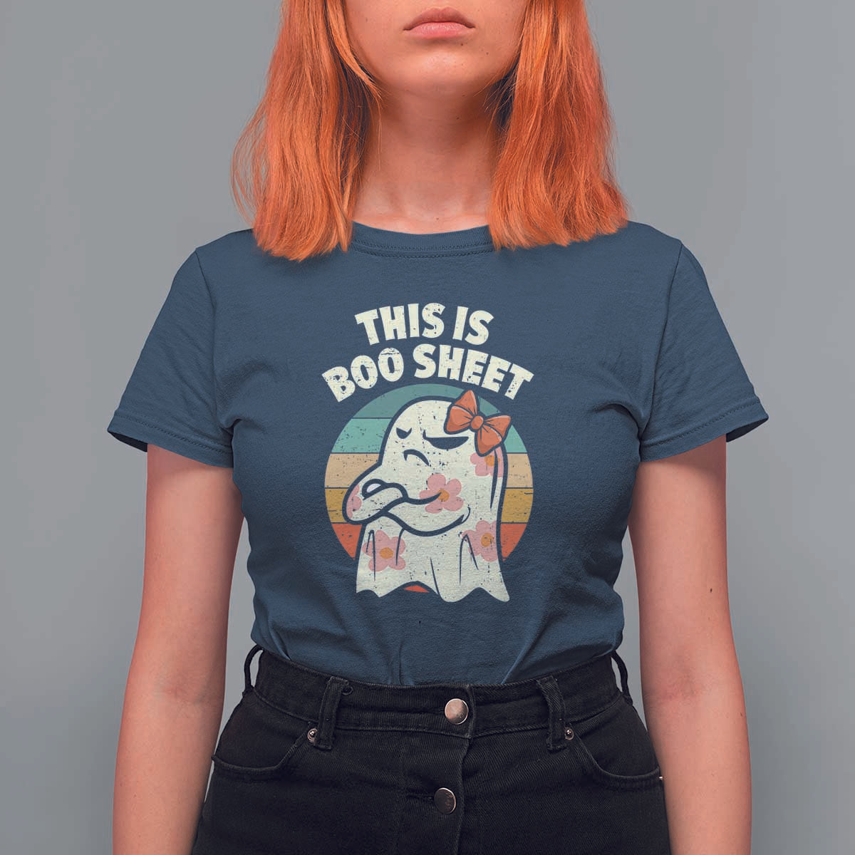 Retro Halloween Costume Women T Shirt For Women This Is Boo Sheet Cute Spooky Ghost - Wonder Print Shop