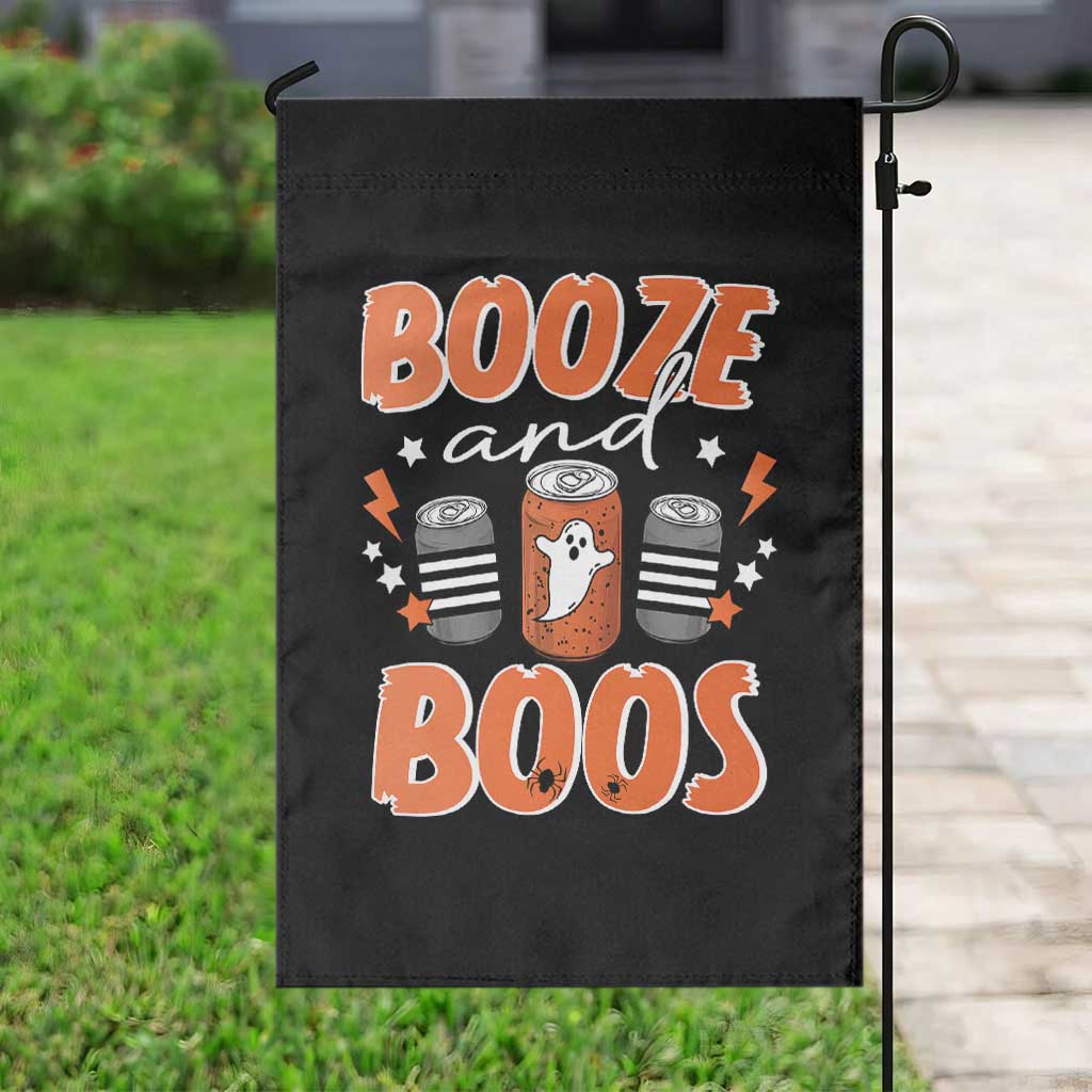 Retro Halloween Booze And Boos Garden Flag Boo Sheet Ghost Spooky Season - Wonder Print Shop