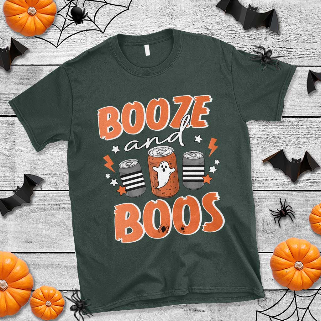 Retro Halloween Booze And Boos T Shirt Halloween Costume Ghost Spooky Season - Wonder Print Shop