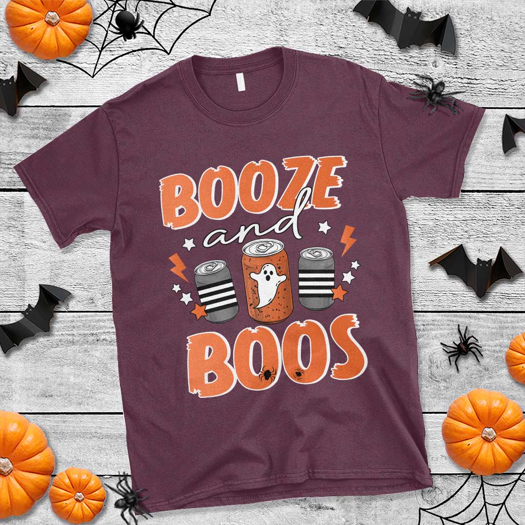 Retro Halloween Booze And Boos T Shirt Halloween Costume Ghost Spooky Season - Wonder Print Shop