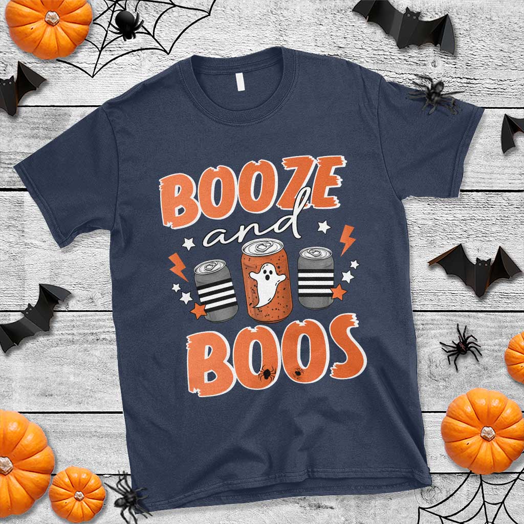 Retro Halloween Booze And Boos T Shirt Halloween Costume Ghost Spooky Season - Wonder Print Shop