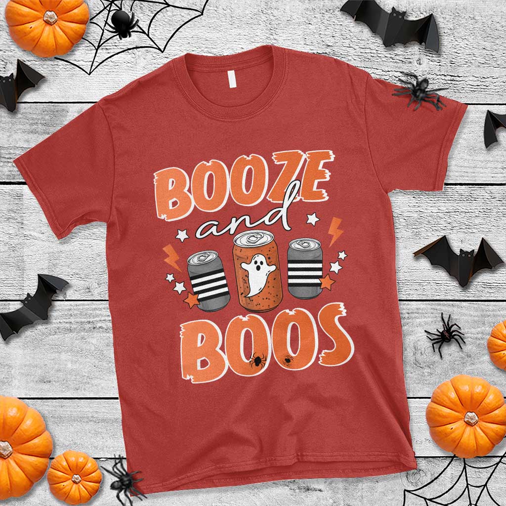Retro Halloween Booze And Boos T Shirt Halloween Costume Ghost Spooky Season - Wonder Print Shop