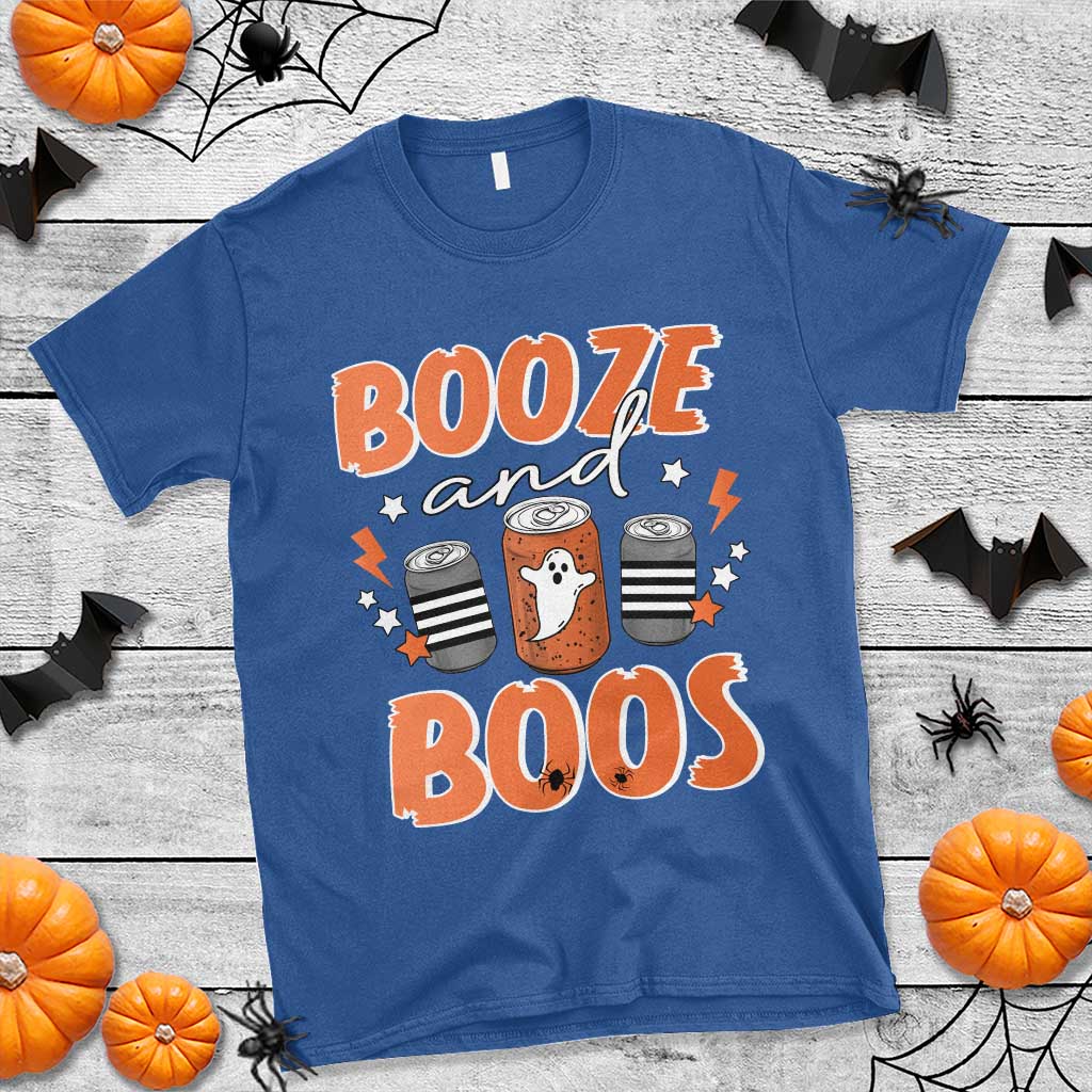 Retro Halloween Booze And Boos T Shirt Halloween Costume Ghost Spooky Season - Wonder Print Shop
